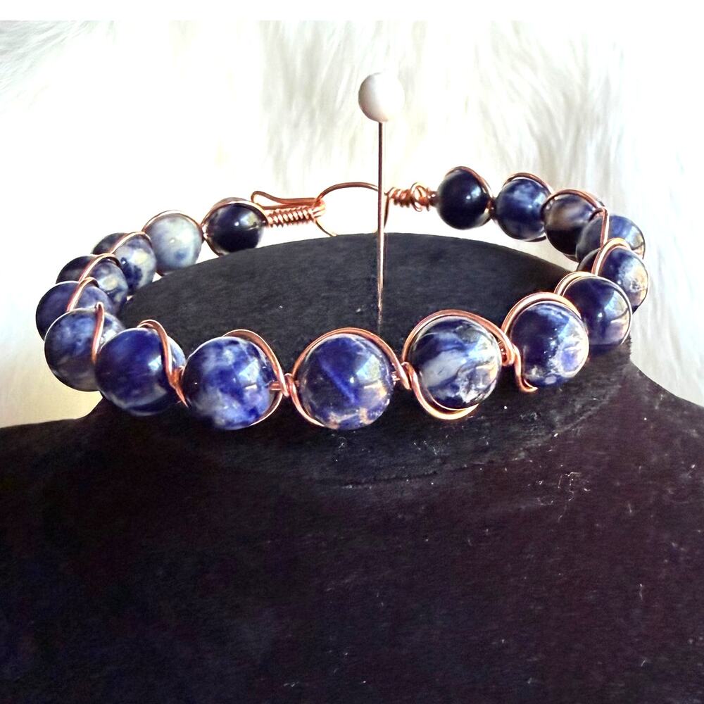 Sodalite copper bracelet wire wrap handmade